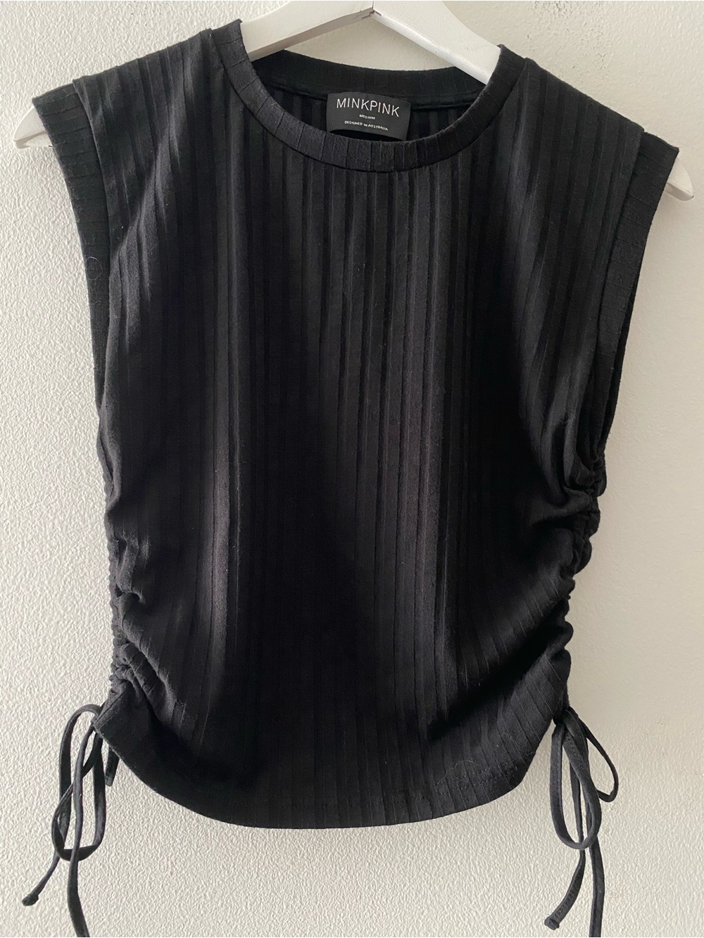 MINKPINK Black Ribbed Ruched Side Tank Top Sleeveless Stretch